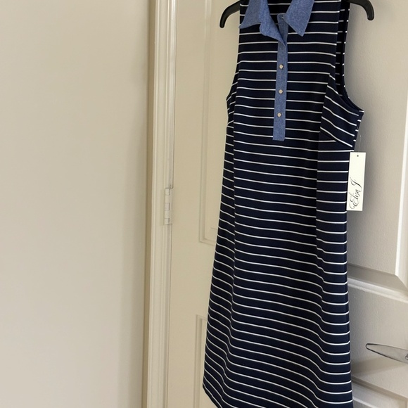 Eliza J Navy & White Sleeveless Polo Dress with Chambray Collar – NWT – Size 6 - Picture 2 of 4